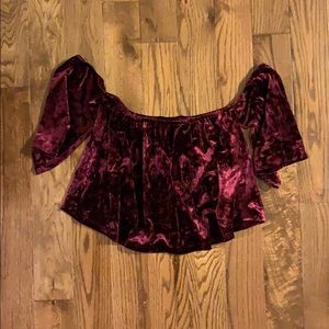 Forever21 wine crushed velvet off shoulder crop
